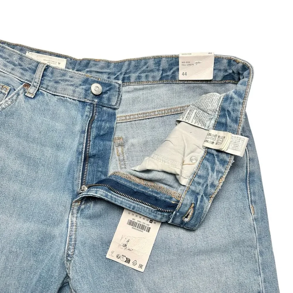 Zara | Women | Wide Leg Mid Rise Full Length Distressed Denim Jeans | Sz 12